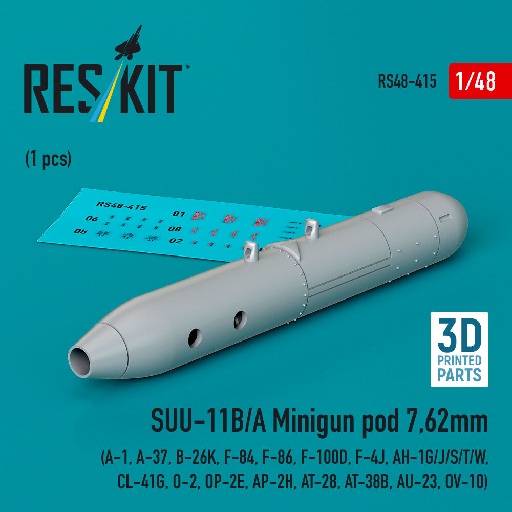 SUU-11B/A Minigun pod 7,62mm (1 pcs) (A-1, A-37, B-26K, F-84, F-86, F-100D, F-4J, AH-1G/J/S/T/W, CL-41G, O-2, OP-2E, AP-2H, AT-28, AT-38B, AU-23, OV-10) (3D Printed)