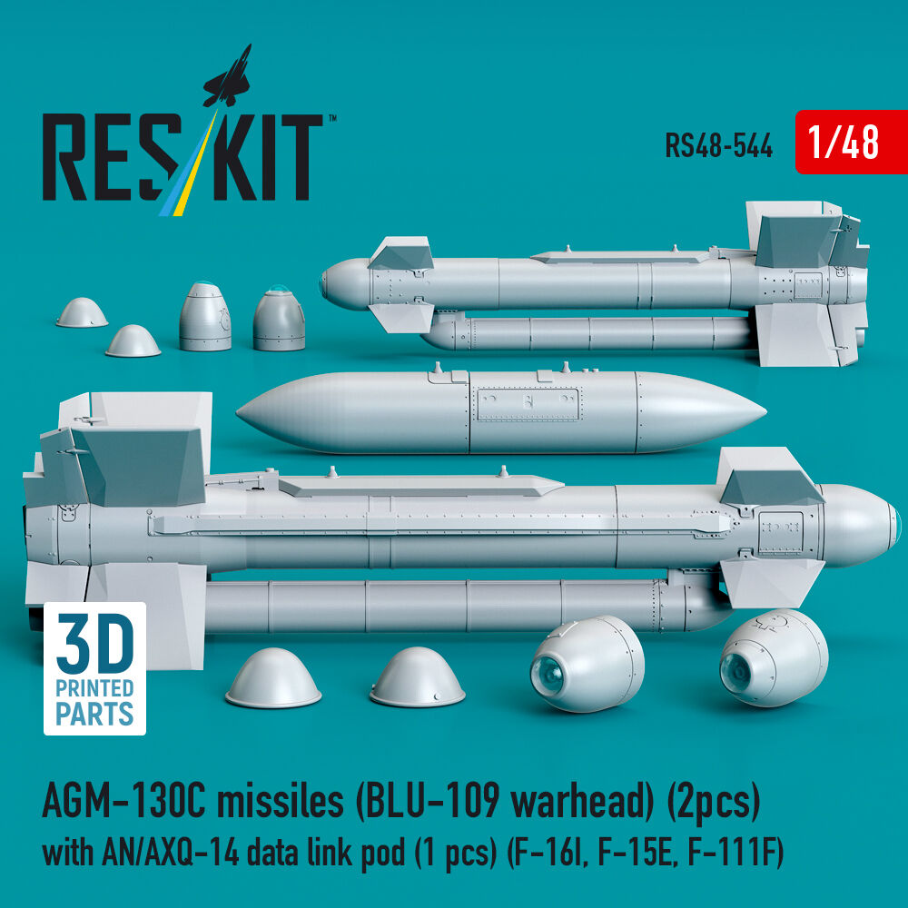 AGM-130C missiles (2 pcs) (BLU-109 warhead) with AN/AXQ-14 data link pod (1 pcs) (F-16I, F-15E, F-111F) (3D Printed)