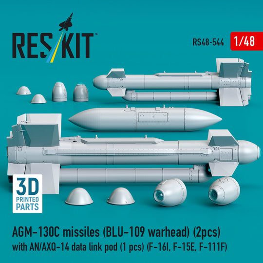 AGM-130C missiles (2 pcs) (BLU-109 warhead) with AN/AXQ-14 data link pod (1 pcs) (F-16I, F-15E, F-111F) (3D Printed)
