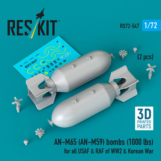 AN-M65 (AN-M59) bombs (1000 lbs) for all USAF & RAF of WW2 & Korean War (2 pcs) (3D Printed)