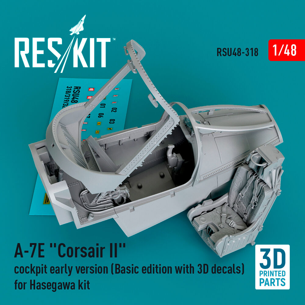 A-7E Corsair II cockpit early version (Basic edition with 3D decals) for Hasegawa kit (3D Printed)
