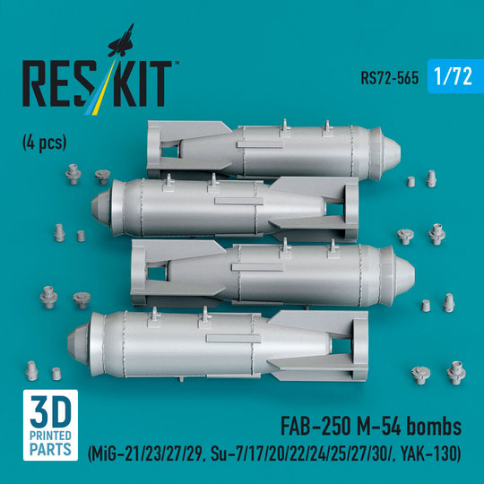 FAB-250 ?-54 bombs (4 pcs) (MiG-21/23/27/29, Su-7/17/20/22/24/25/27/30/ YAK-130) (3D Printed)