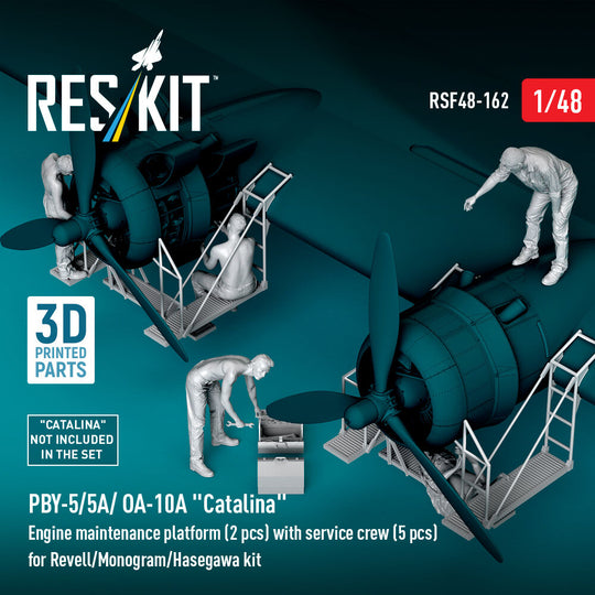 PBY-5/5A/ OA-10A Catalina Engine maintenance platform (2 pcs) with service crew (5 pcs) for Revell/Monogram/Hasegawa kit (3D Printed)