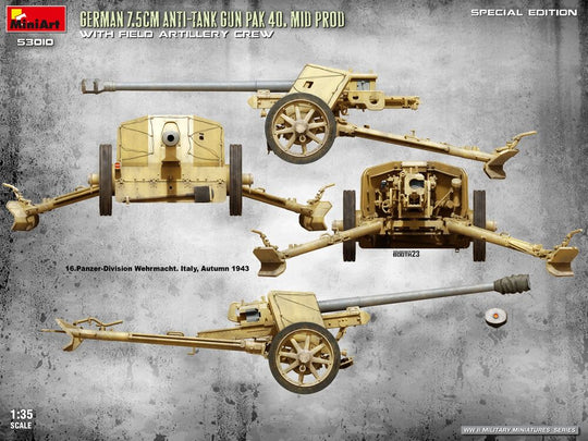 German 7.5cm Anti-Tank Gun PaK 40. Mid Prod w/ Artillery Crew. Special Edition