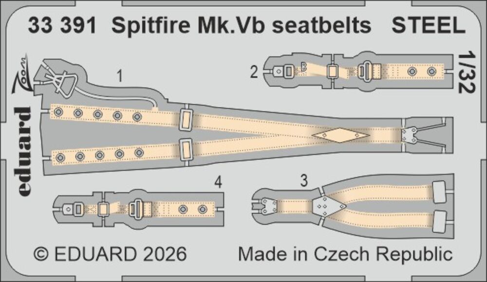 Spitfire Mk.Vb seatbelts STEEL for Kotare