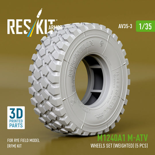 M1240A1 M-ATV wheels set (weighted) (5 pcs) for Rye Field Model (RFM) kit (3D Printed)