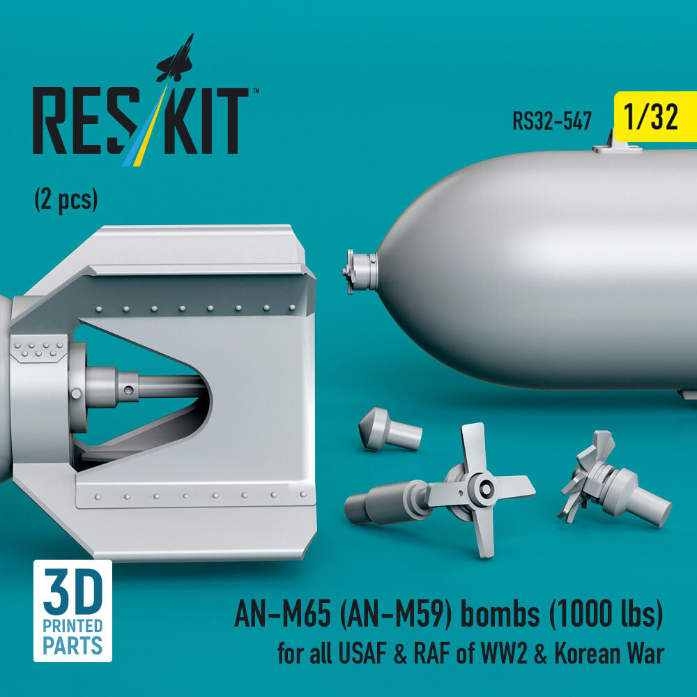 AN-M65 (AN-M59) bombs (1000 lbs) for all USAF & RAF of WW2 & Korean War (2 pcs) (3D Printed)