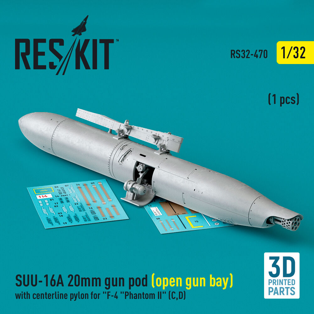 SUU-16A 20mm gun pod (open gun bay) with centerline pylon for F-4 Phantom II (C,D) (1 pcs) (3D Printed)