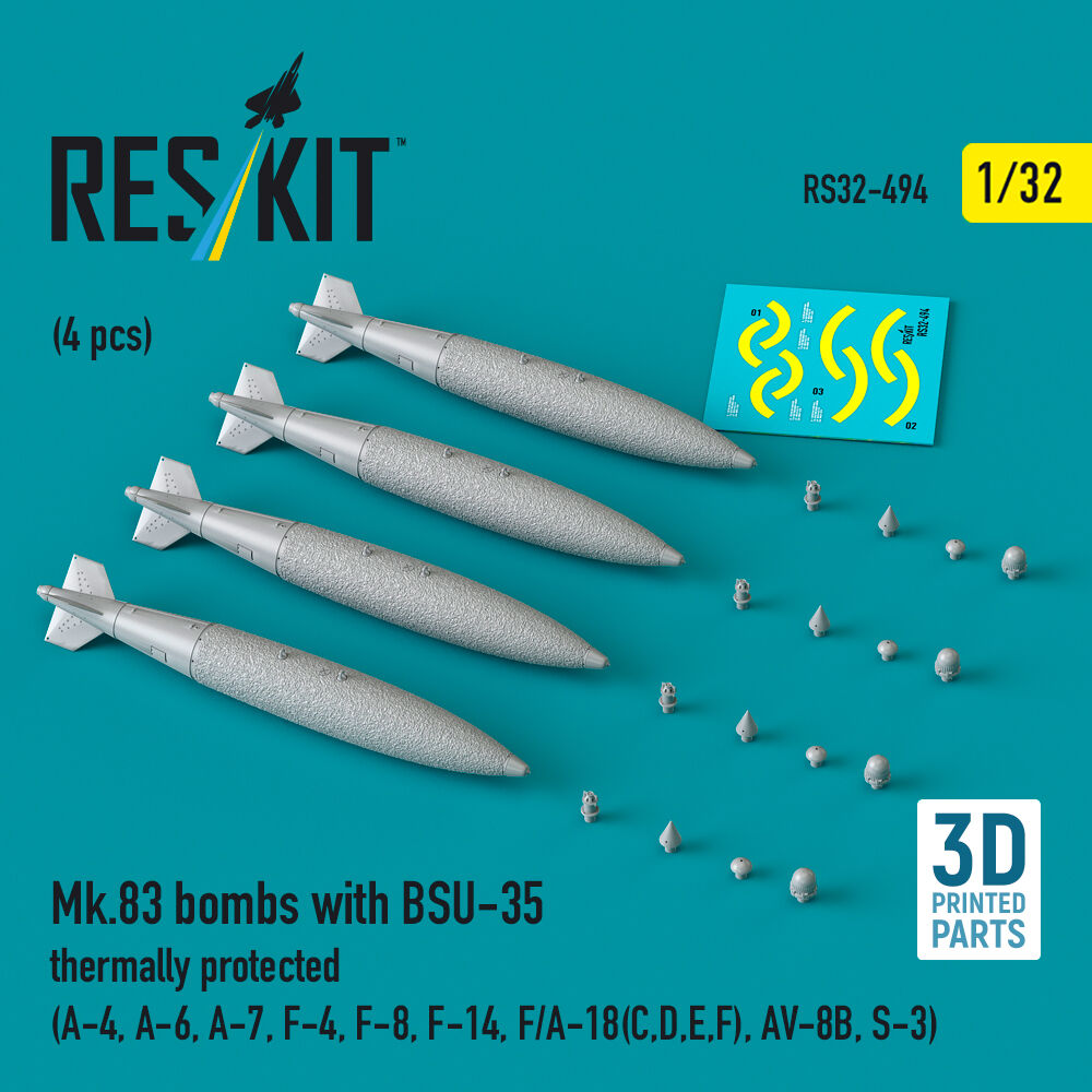Mk.83 bombs with BSU-35 thermally protected (4 pcs) (A-4, A-6, A-7, F-4, F-8, F-14, F/A-18(C,D,E,F), AV-8B, S-3) (3D printed)