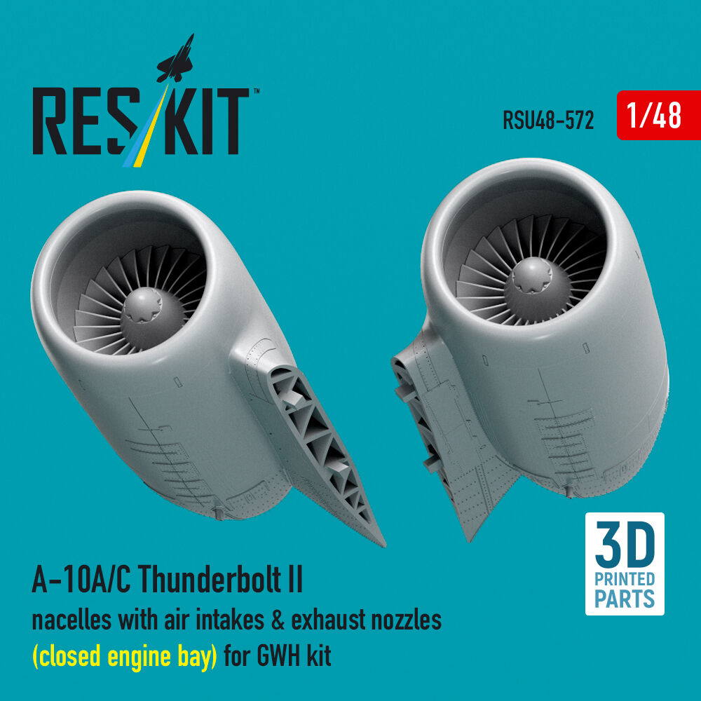 A-10A/C Thunderbolt II nacelles with air intakes & exhaust nozzles (close engine bay) for GWH kit (3D Printed)