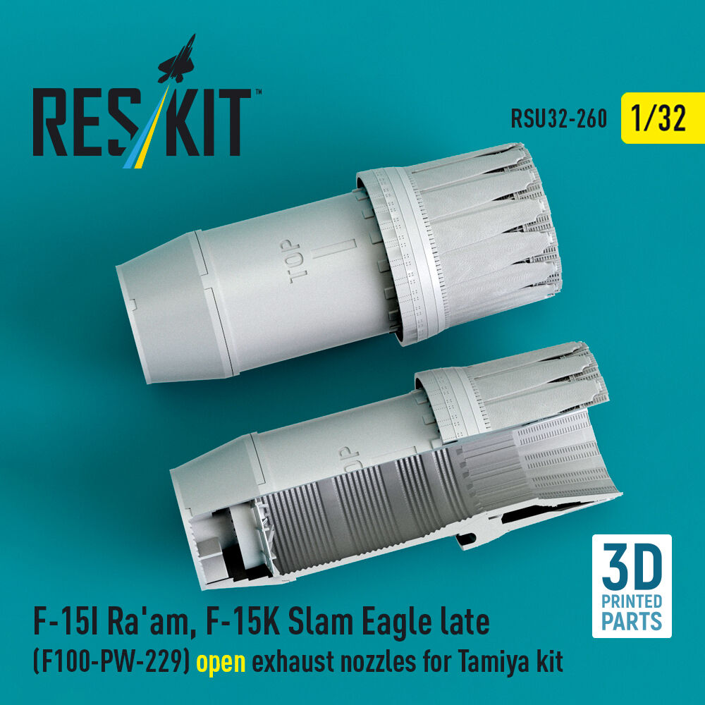 F?15I Ra'am, F?15K Slam Eagle late (F100-PW-229) open exhaust nozzles for Tamiya kit (3D Printed)