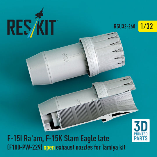 F?15I Ra'am, F?15K Slam Eagle late (F100-PW-229) open exhaust nozzles for Tamiya kit (3D Printed)
