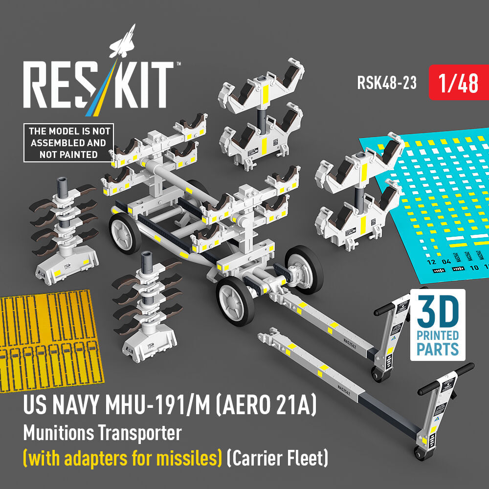 US NAVY MHU-191/M (AERO 21A) Munitions Transporter (with adapters for missiles) (Carrier Fleet) (3D Printed model kit)