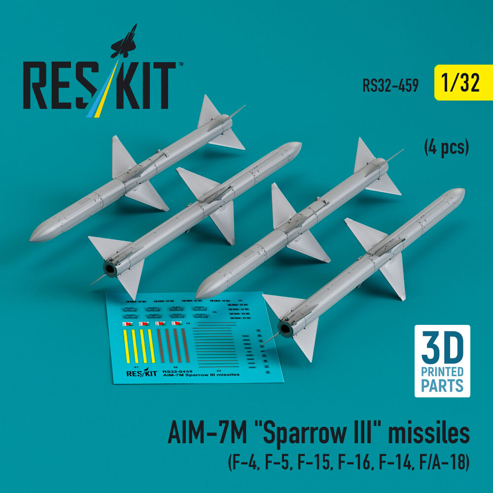 AIM-7M Sparrow III missiles (4 pcs ) (F-4, F-5, F-15, F-16, F-14, F/A-18) (3D Printed)