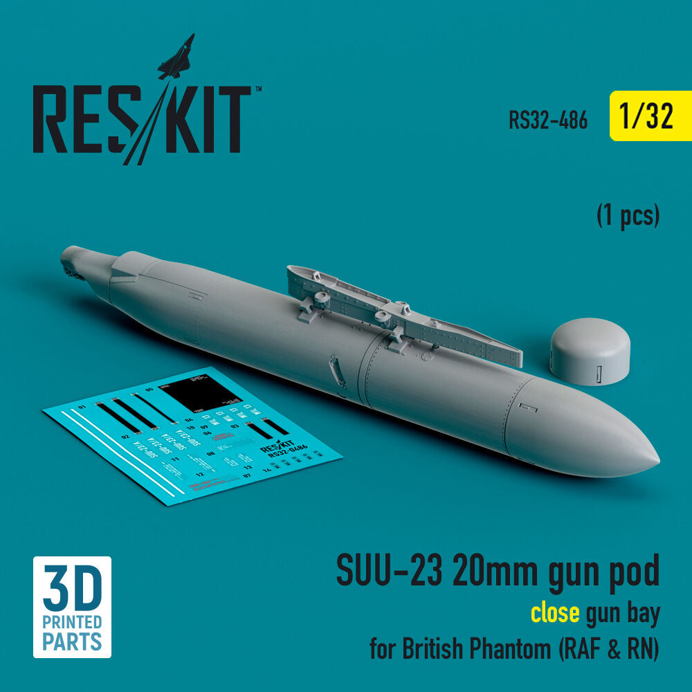 SUU-23 20mm gun pod (close gun bay) for British Phantom (RAF & RN) (1 pcs) (3D Printed)