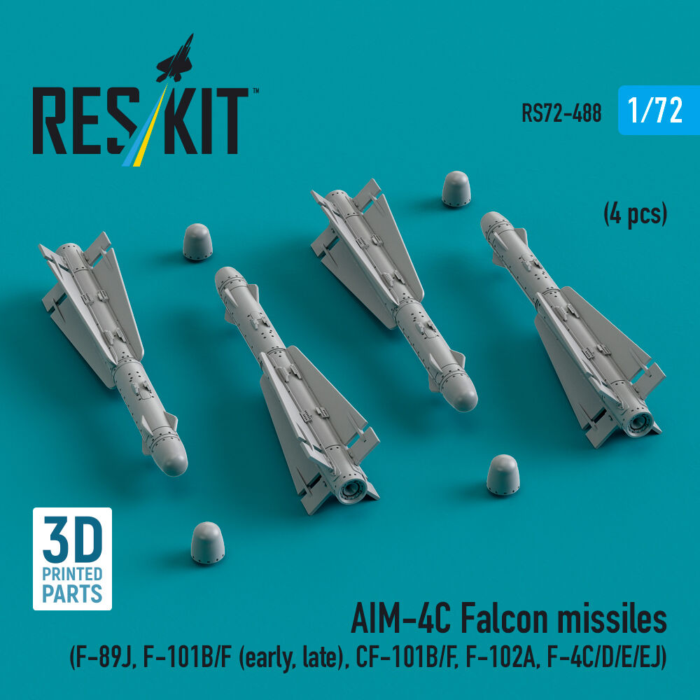 AIM-4C Falcon missiles (F-89J, F-101B/F (early, late), CF-101B/F, F-102A, F-4C/D/E/EJ) (4 pcs) (3d Printed)