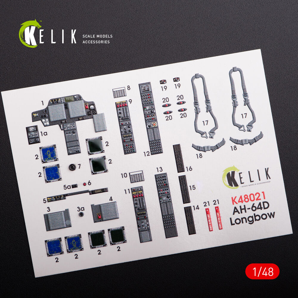 AH-64D Apache longbow interior 3D decals for Hasegawa kit