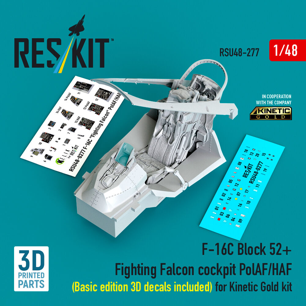F-16C Block 52+ Fighting Falcon cockpit PolAF/HAF (Basic edition 3D decals included) (3D Printed) for Kinetic