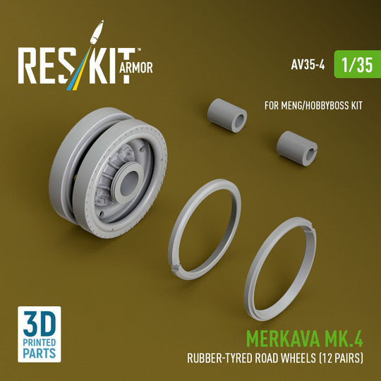 Merkava Mk.4 rubber-tyred road wheels (12 pairs) (3D Printed) for Meng / Hobby Boss