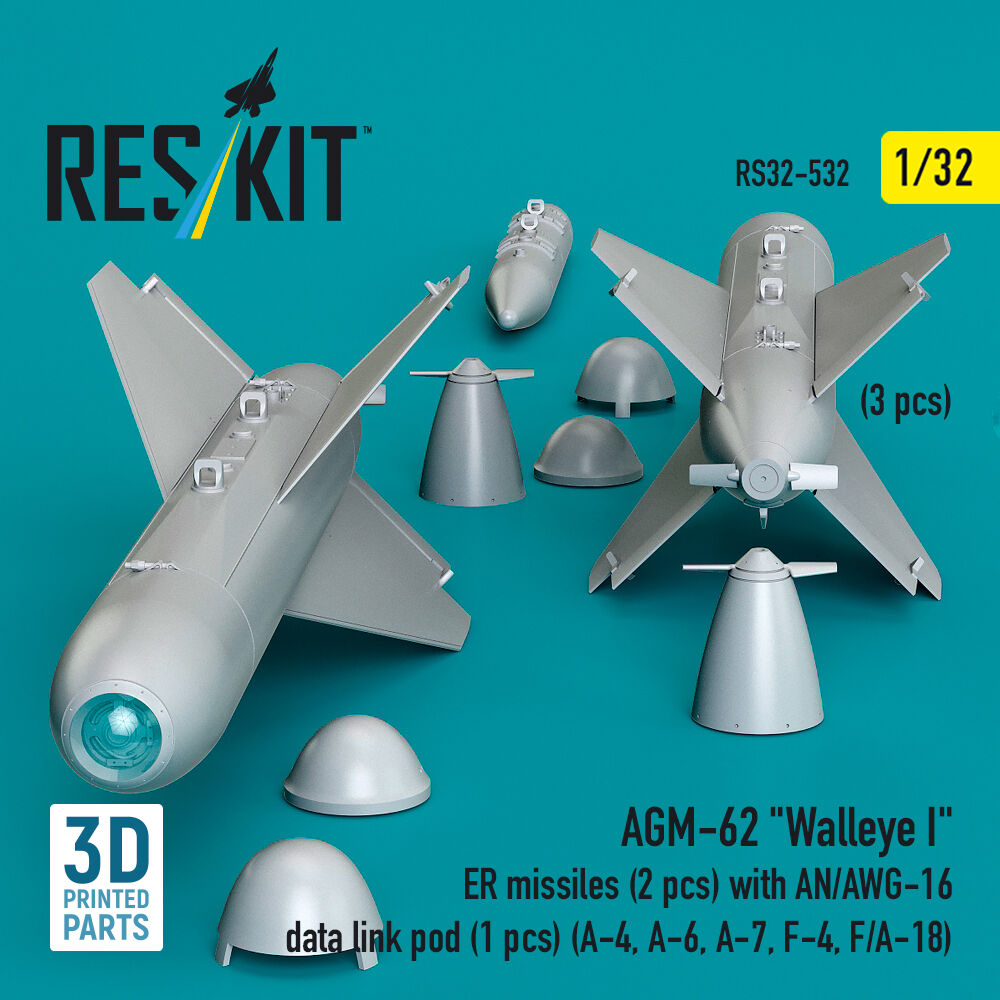 AGM-62 Walleye I ER missiles (2 pcs) with AN/AWG-16 data link pod (1 pcs) (A-4, A-6, A-7, F-4, F/A-18) (3D Printed)
