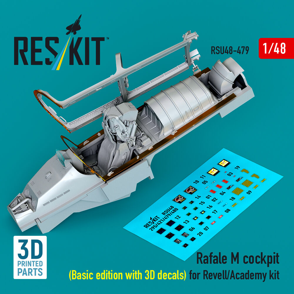 Rafale M cockpit (Basic edition with 3D decals) for Revell/Academy kit (3D printed)