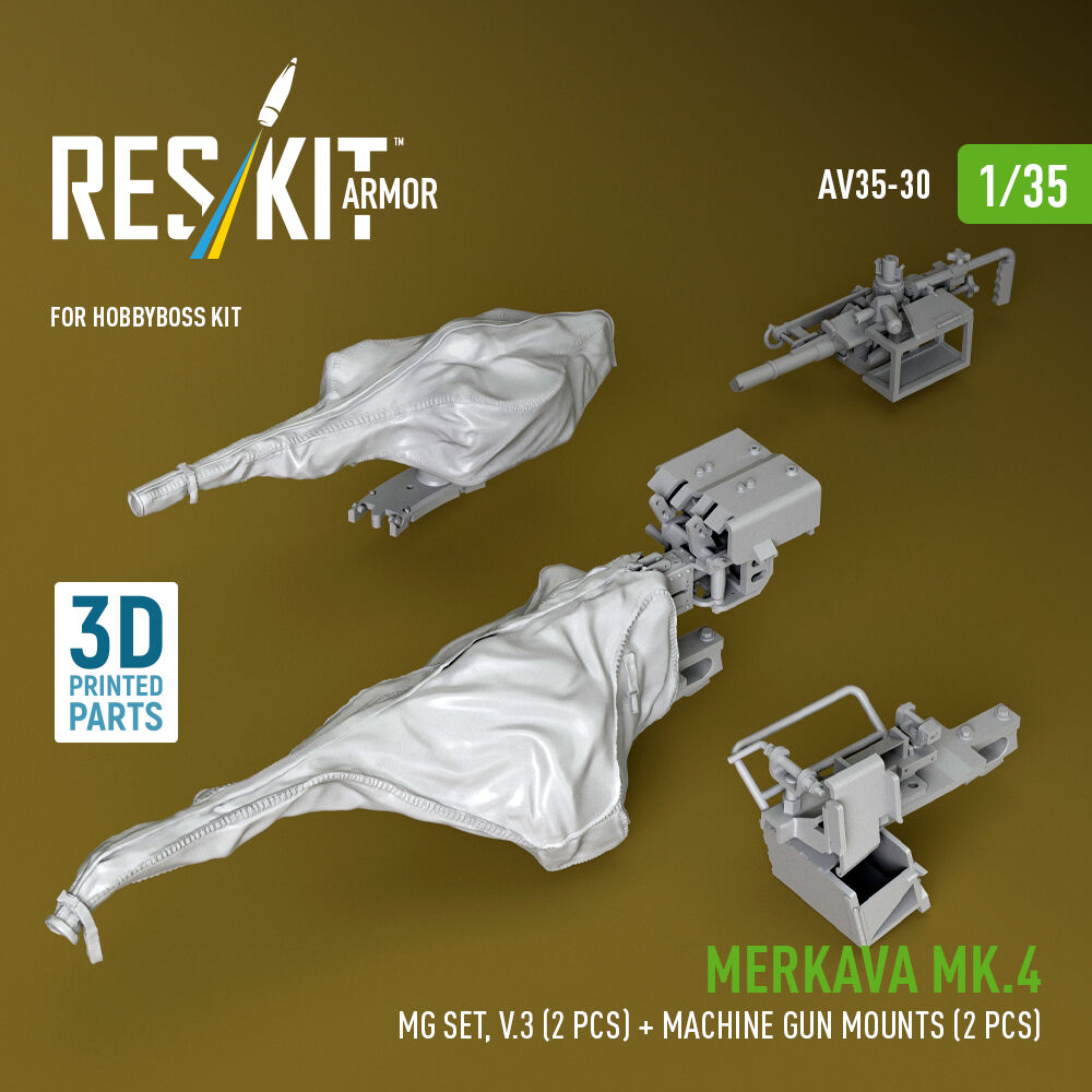 Merkava Mk.4 MG set, V.3 (2 pcs) + Machine gun mounts (2 pcs) (3D Printed) for Meng