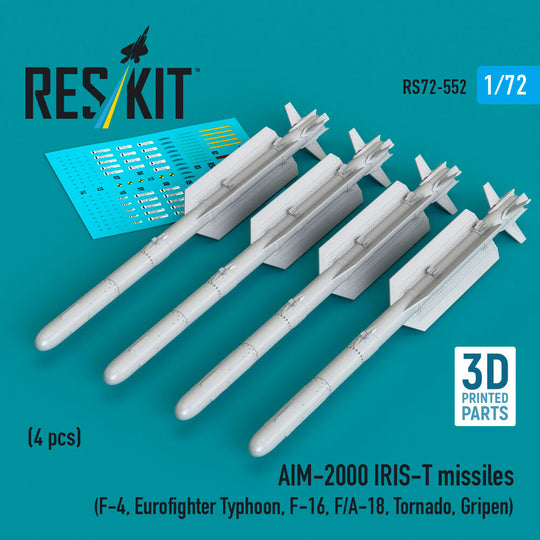 AIM-2000 IRIS-T missiles (4 pcs) (F-4, Eurofighter Typhoon, F-16, F/A-18, Tornado, Gripen) (3D Printed)