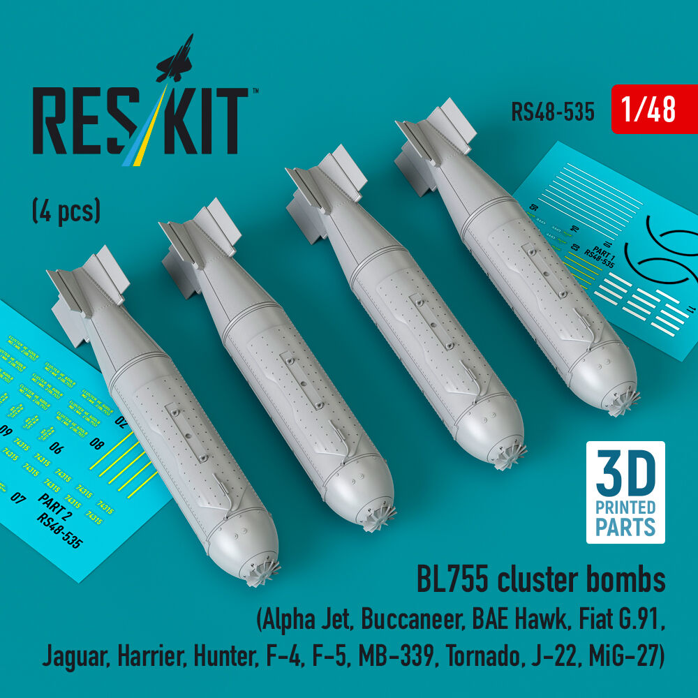 BL755 cluster bombs (4 pcs) (Alpha Jet, Buccaneer, BAE Hawk, Fiat G.91, Jaguar, Harrier, Hunter, F-4, F-5, MB-339, Tornado, J-22, MiG-27) (3D Printed)
