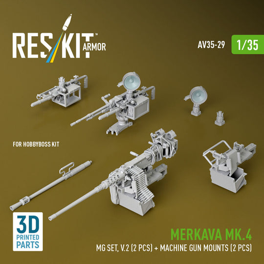 Merkava Mk.4 MG set, V.2 (2 pcs) + Machine gun mounts (2 pcs) (3D Printed) for Hobby Boss