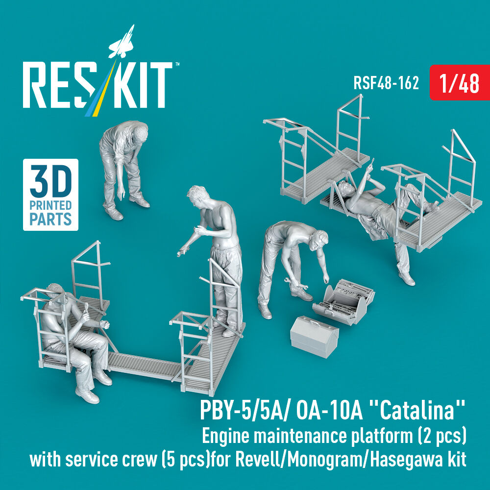 PBY-5/5A/ OA-10A Catalina Engine maintenance platform (2 pcs) with service crew (5 pcs) for Revell/Monogram/Hasegawa kit (3D Printed)