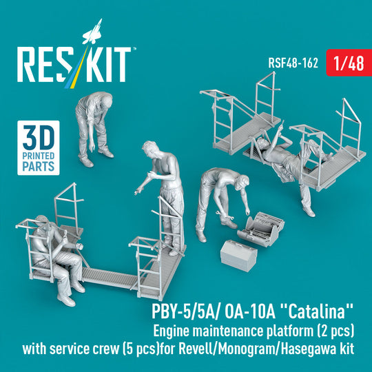 PBY-5/5A/ OA-10A Catalina Engine maintenance platform (2 pcs) with service crew (5 pcs) for Revell/Monogram/Hasegawa kit (3D Printed)