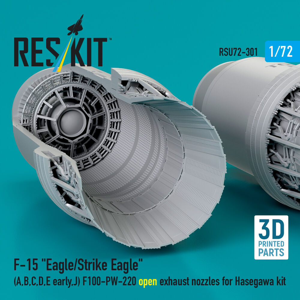 F?15 Eagle/Strike Eagle (A, B, C, D, E early, J) F100-PW-220 open exhaust nozzles for Hasegawa kit (3D Printed)