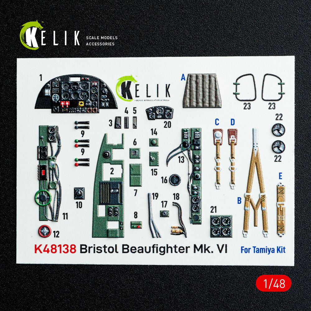 Bristol Beaufighter Mk.VI - interior 3D decals for Tamiya kit