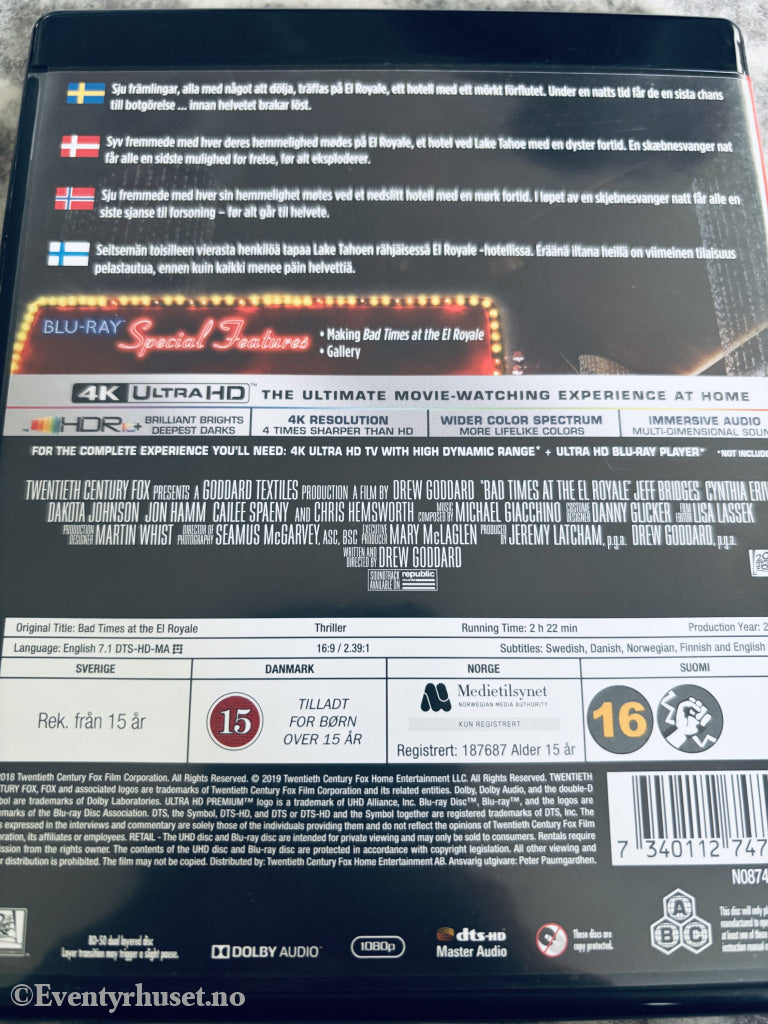 Bad Times at the El Royale. 2018. 4K Ultra HD + Blu-ray.