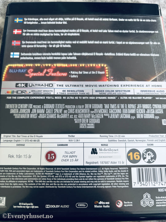 Bad Times at the El Royale. 2018. 4K Ultra HD + Blu-ray.