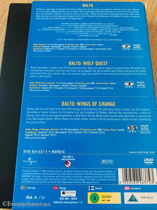 Balto - Alle Tre Filmene. Dvd Samleboks.