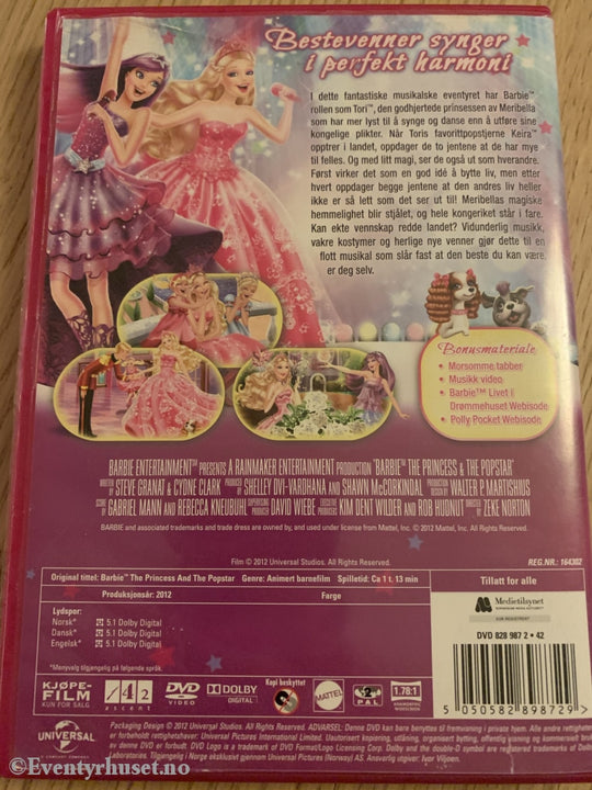 Barbie - Prinsessen Og Popstjernen. 2012. Dvd. Dvd