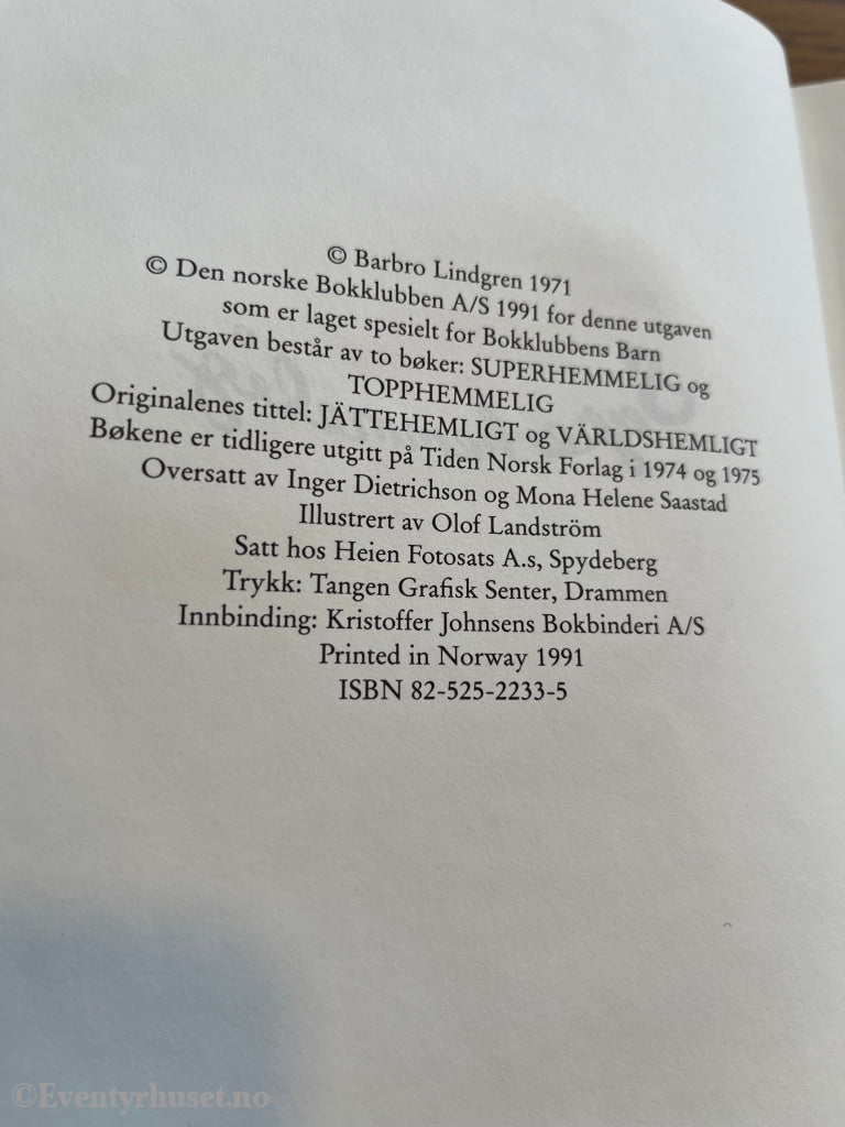 Barbro Lindgren. 1971. Superhemmelig Topphemmelig. Bok.