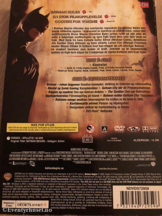 Batman Begins. 2005. Dvd. 2 Disc Spesialutgave. Dvd