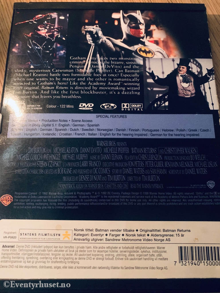 Batman Returns. 1992. Dvd Snapcase.