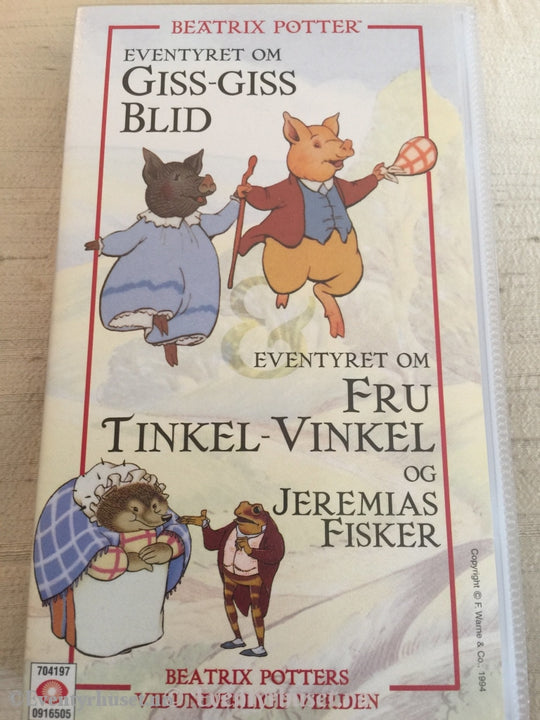 Beatrix Potter. 1994. Eventyret Om Giss-Giss Blid. / Fru Tinkel-Vinkel Og Jeremias Fisker. Vhs. Vhs