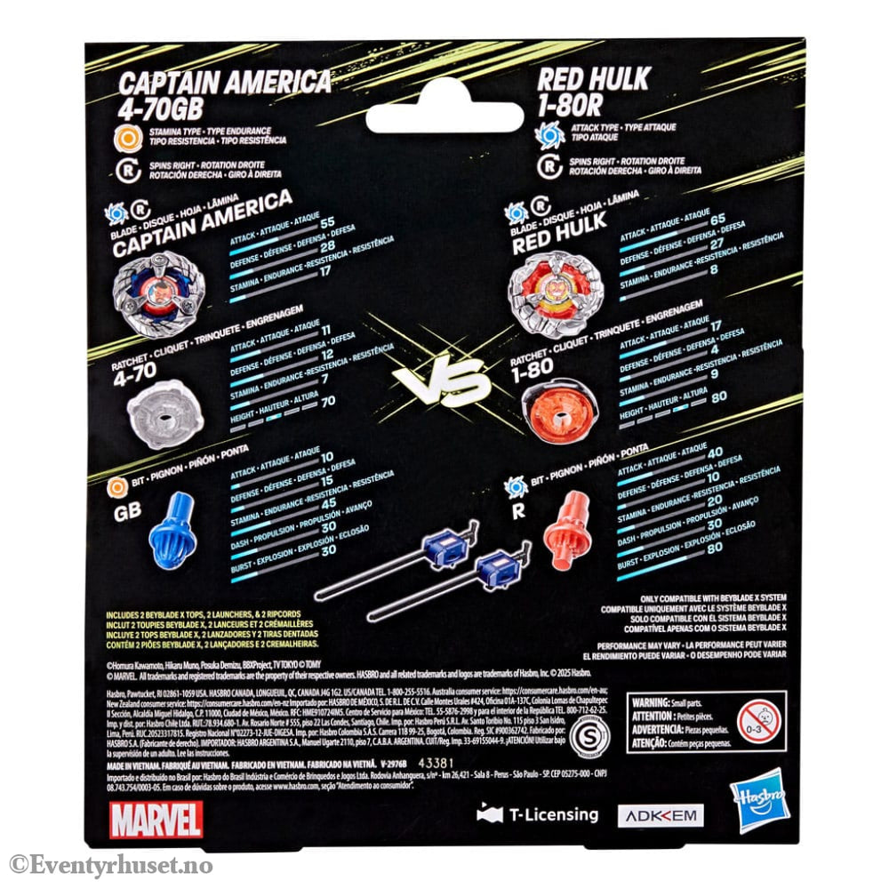 Beyblade X and Marvel Collab Captain America 4-70GB vs. Red Hulk 1-80R Toys