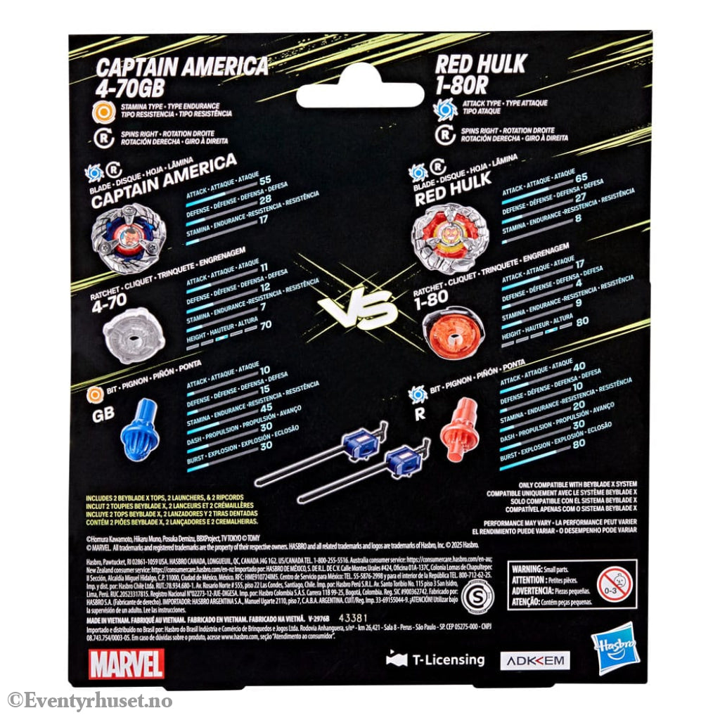Beyblade X and Marvel Collab Captain America 4-70GB vs. Red Hulk 1-80R Toys
