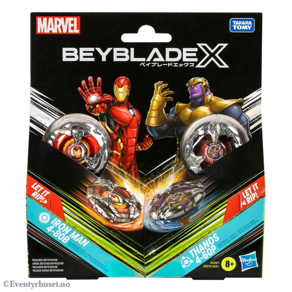 Beyblade X Marvel Collab Iron Man 4-80B vs. Thanos 4-60P Toys