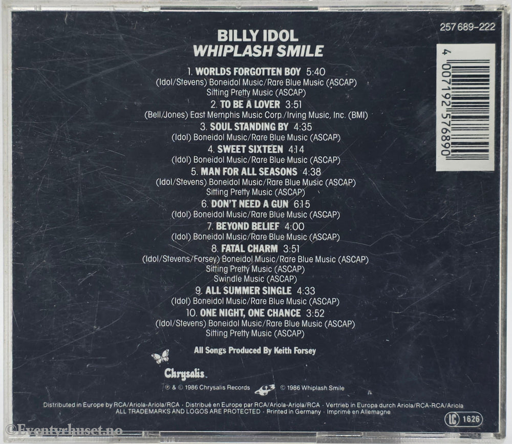 Billy Idol. 1986. Whiplash Smile. CD.
