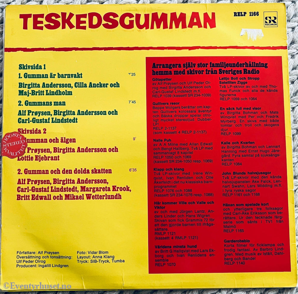 Birgitta Andersson Carl - Gustaf Lindstedt ‎– Teskedsgumman 2 (Alf Prøsen). Lp. Lp Plate