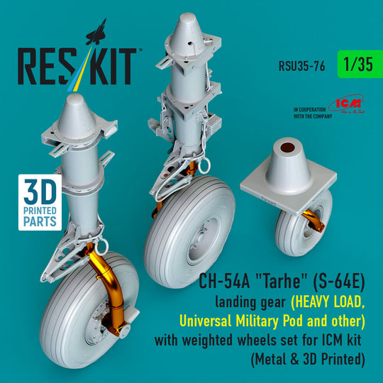 CH-54A Tarhe(S-64E) landing gear (HEAVY LOAD, Universal Military Pod and other) with weighted wheels set for ICM kit (Metal & 3D Printed)