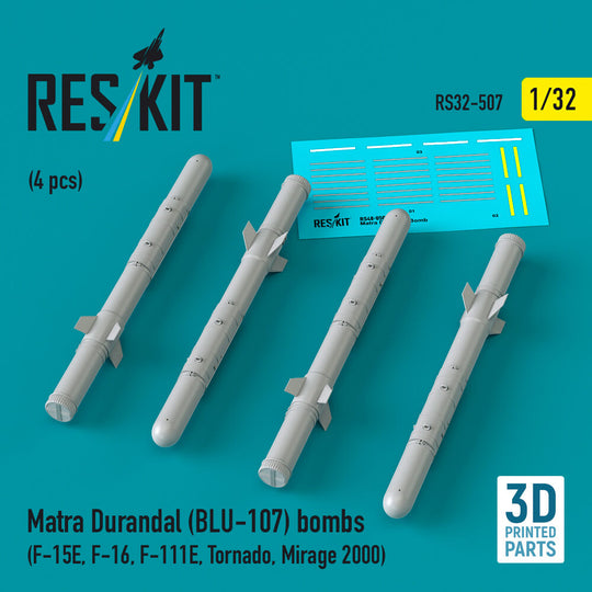 Matra Durandal (BLU-107) bombs (4 pcs) (F-15E, F-16, F-111E, Tornado, Mirage 2000) (3D Printed)
