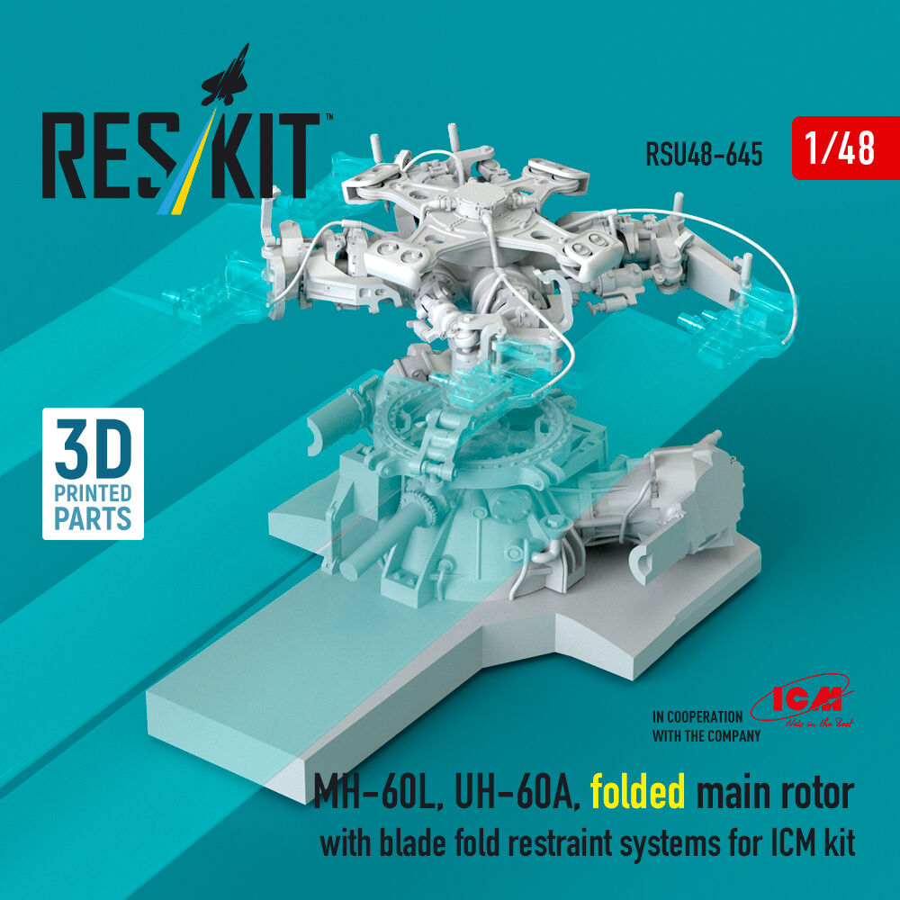 MH-60L, UH-60A, folded main rotor with blade fold restraint systems (3D Printed) for ICM