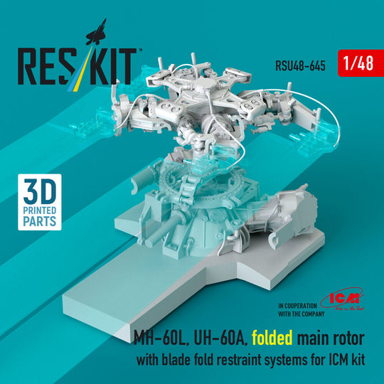 MH-60L, UH-60A, folded main rotor with blade fold restraint systems (3D Printed) for ICM